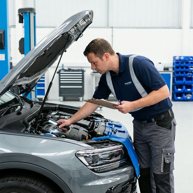 Inspecție profesională auto - Expert evaluează vehicul